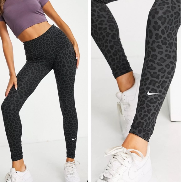 NWT Nike Training Dri-FIT One high-waisted leopard print leggings in black - Picture 1 of 4
